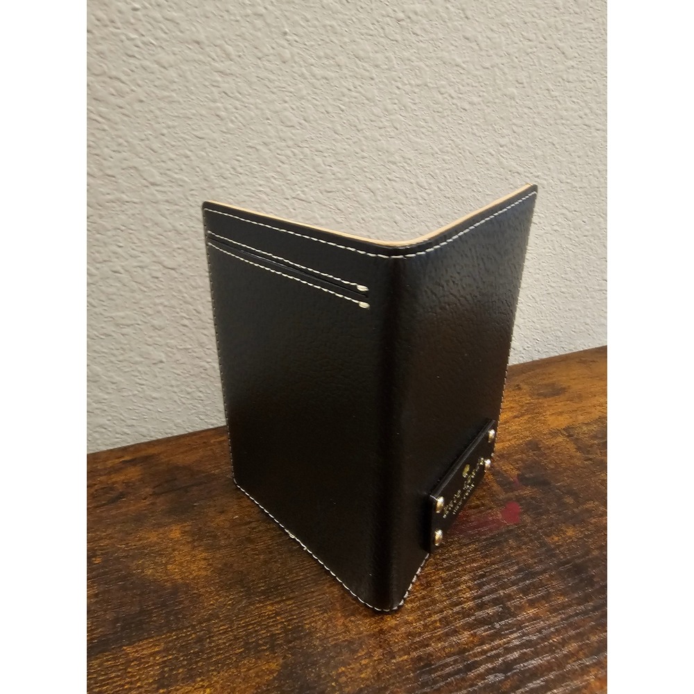 Kate Spade New York Black Leather Passport Holder Case Gold Logo Plaque - Picture 4 of 6